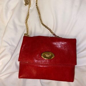 Elegant Cherry Red Vera Pelle Italian Leather Purse with Gold Hardware